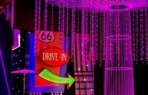 drive in light up 3d sign and beaded curtains