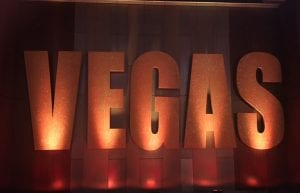 Las Vegas event styling theme with, large gold Vegas letters for hire. Photo taken in Perth for Christmas Party.