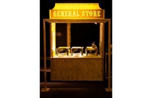 Wild West event styling theme with food hut furniture with custom sign for hire.