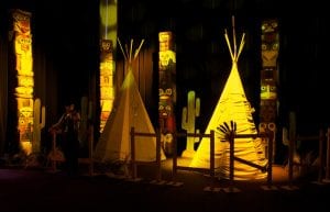 Wild West event styling theme with tee pee tents, fake fire, cactus props and grass rushes for hire
