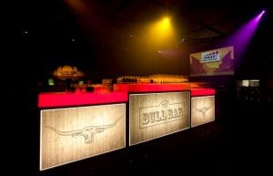 Wild West event styling theme with light up led bar and custom signage for hire