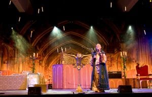 harry potter event theme with gold owl lectern and candelabra props for hire