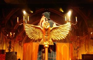 harry potter style event theme with gold owl lectern prop for hire