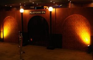 harry potter event theme with platform 9 3/4, lamp posts, bollards and ropes for hire